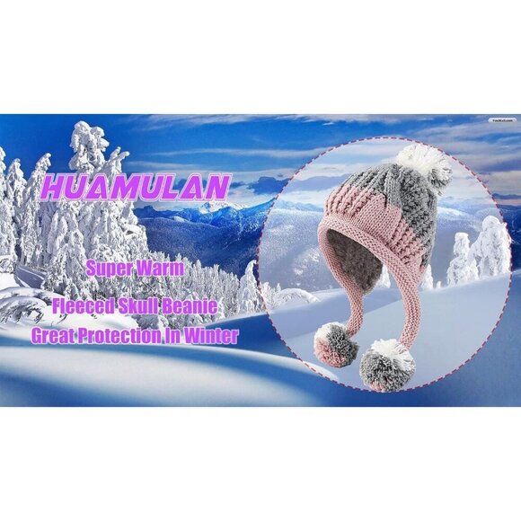 Women Gray Pink Winter Peruvian Cover Ears Beanie Hat Ear Flaps Sherpa Snow main image 6